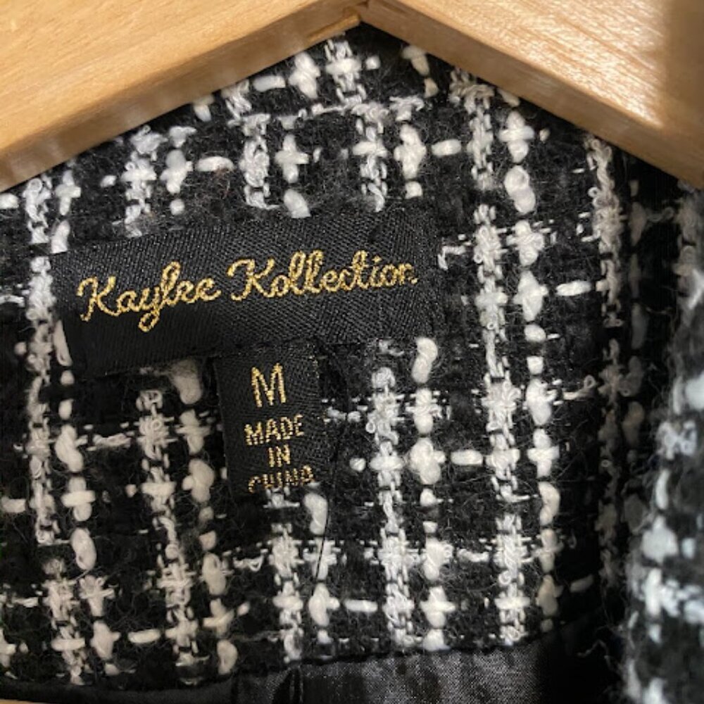 Kaylee Kollection Black & White Plaid Tweed Double-Breasted Coat Size M - Picture 8 of 9